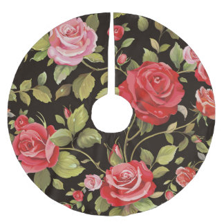 Rosa Rosen: elegantes Blumenmuster. Polyester Weihnachtsbaumdecke