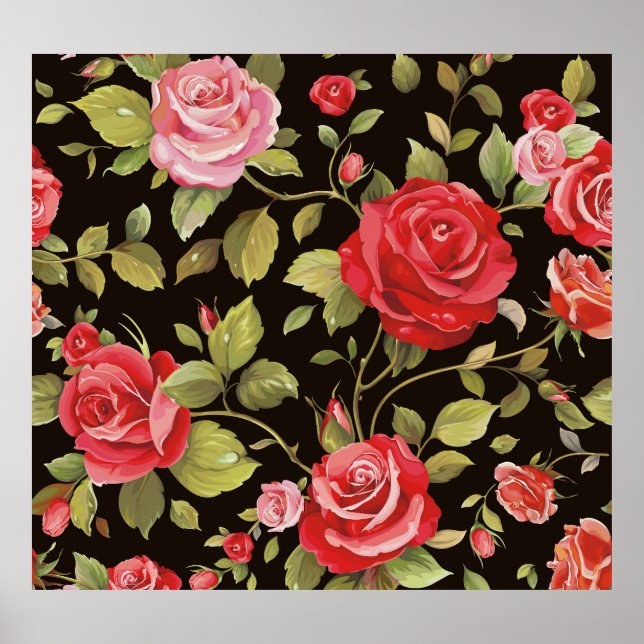 Rosa Rosen: elegantes Blumenmuster. Poster (Vorne)