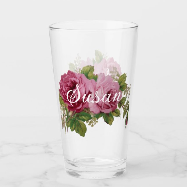 Rosa Rosen Eleganz Glas (Vorderseite)
