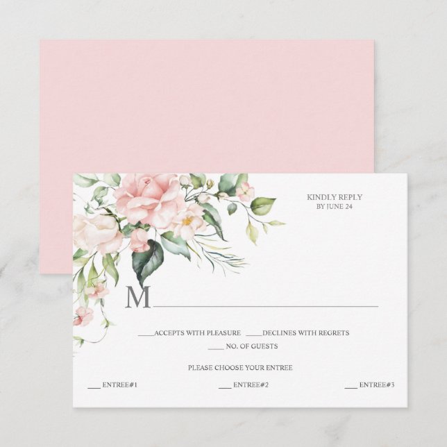 Rosa Rosen Eukalyptus Auswahl Rosa Zurück RSVP Karte (Vorne/Hinten)