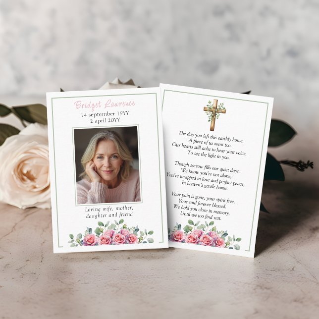 Rosa Rosen & Eukalyptus-Gedenkfotos-Segenskarte Visitenkarte (Von Creator hochgeladen)