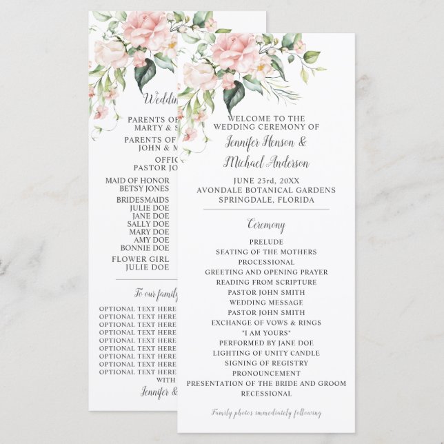 Rosa Rosen Eukalyptus Grün Hochzeitsprogramm Programm (Vorne/Hinten)
