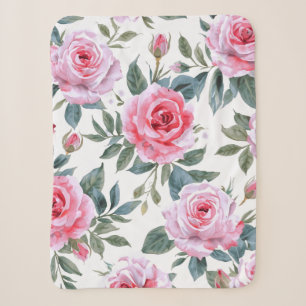 Rosa Rosen Floral Cottagecore Wasserfarbenmuster Sherpadecke
