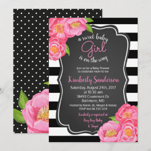 Rosa Rosen Floral Girl Black und White Baby Dusche Einladung