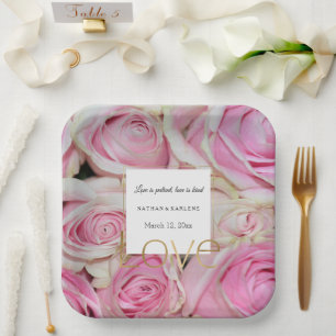 Rosa Rosen Floral Gold Liebe Hochzeit Pappteller
