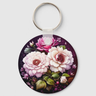 Rosa Rosen Floral Personalisiert Schlüsselanhänger
