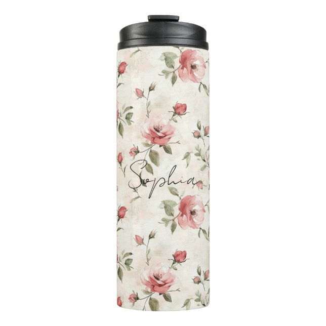 Rosa Rosen Floral  Thermosbecher (Vorderseite)