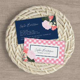 Rosa Rosen Floral und Pink Gingham Visitenkarte
