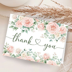 Rosa Rosen Florale Babyparty Gefaltete Dankeskarte