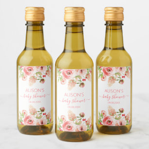 Rosa Rosen Florale Grünzeug Mädchen Baby Shower Mi Weinetikett