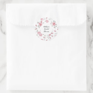 Rosa Rosen Florale Hochzeitsdusche Runder Aufkleber
