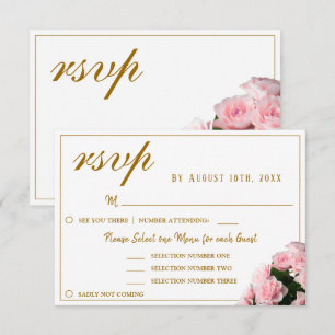Rosa Rosen Florale Hochzeitsmenüauswahl RSVP-Karte RSVP Karte