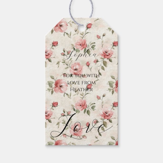 Rosa Rosen Florale Liebe Brautparty Geschenkanhänger (Vorderseite)