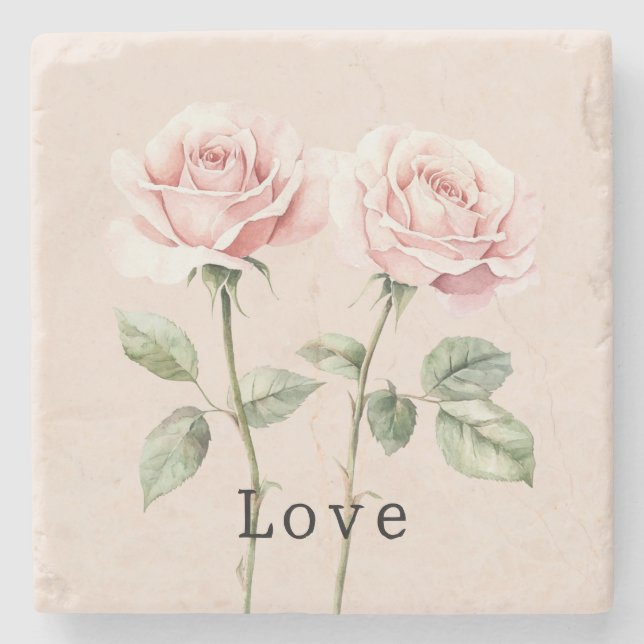 Rosa Rosen Florale Liebe Steinuntersetzer (Vorderseite)