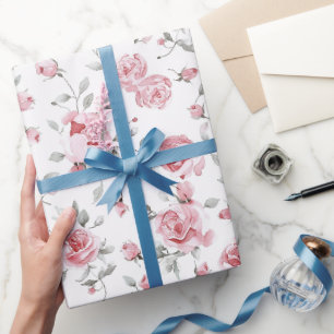 Rosa Rosen Florales Brautbad Geschenkpapier