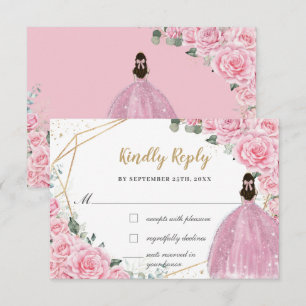 Rosa Rosen Florales Quinceanera Prinzessinnen Klei RSVP Karte