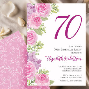 Rosa Rosen Florales Template 70. Geburtstag Einladung