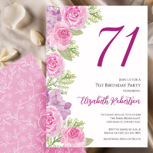 Rosa Rosen Florales Template 71. Geburtstag Einladung