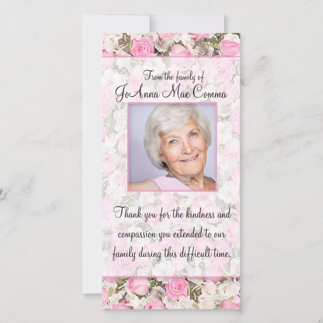 Rosa Rosen-Foto-Beileid danken Ihnen zu kardieren Dankeskarte (Vorderseite)