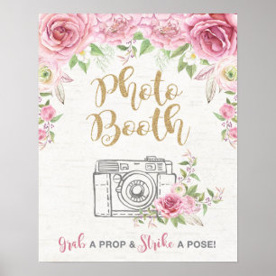 Rosa Rosen Fotoautomaten-Requisite Florale Hochzei Poster