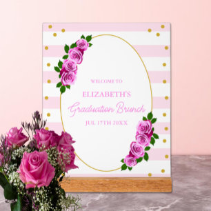 Rosa Rosen gestreifter Abschlussbrunch Acrylschild