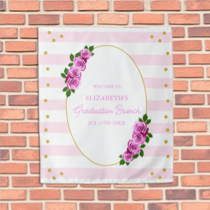 Rosa Rosen gestreifter Abschlussbrunch Wandteppich