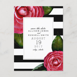 Rosa Rosen gestreiftes Wedding Save the Date Ankündigungspostkarte