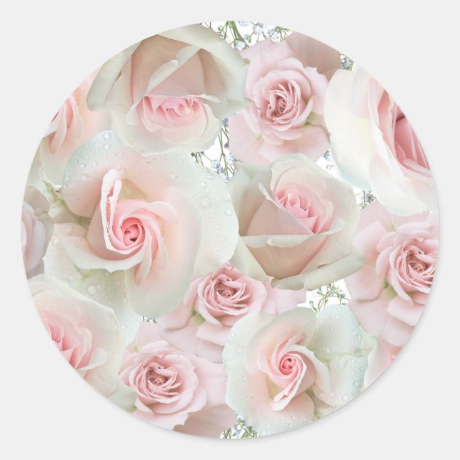 Rosa Rosen & Gipskraut JEDE FARBkleber Runder Aufkleber (Vorderseite)