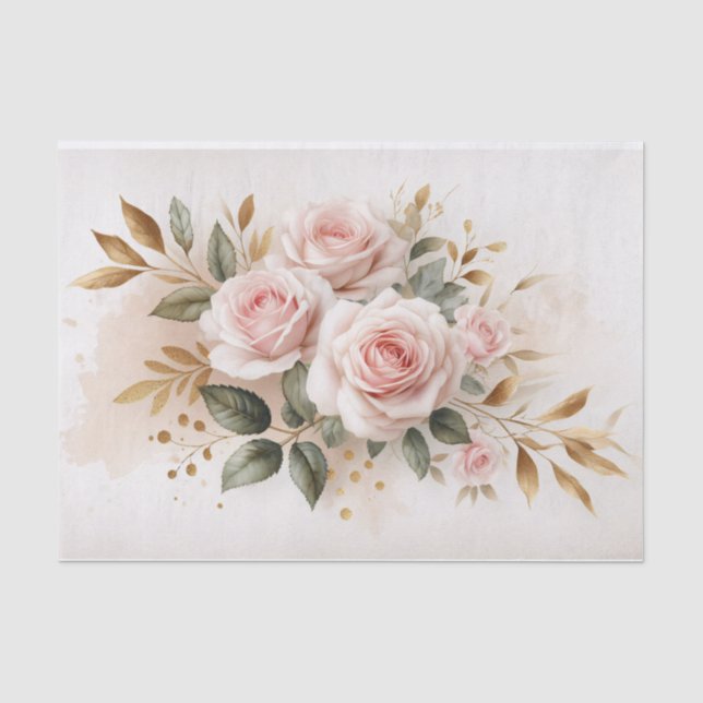 Rosa Rosen Gold Elemente Dekoutieren Seidenpapier (Vorderseite)