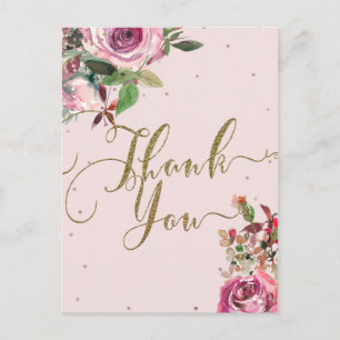Rosa Rosen-Gold Florales Modernes Dankeschön Postkarte