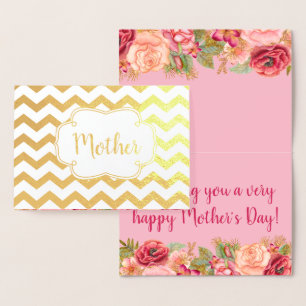 Rosa Rosen   Gold Foil Happy Mother Day Folienkarte