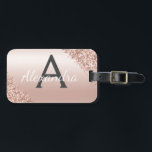 Rosa Rosen-Gold gebürstetes Metallskript-Monogramm Gepäckanhänger<br><div class="desc">Rosen-Gold - erröten Rosa gebürstete Metallfolie und funkeln Glitzer-Monogramm-Name und Anfangsgepäck-Umbau für ein Brautparty,  Wedding Flitterwochen oder einen Junggeselinnen-Abschied. Dieser Taschenumbau ist für zurück zu Schule,  Arbeit oder das Reisen perfekt.</div>