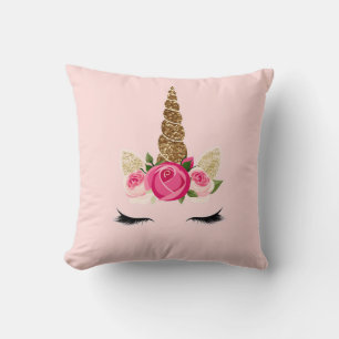 Rosa Rosen Gold Glitter Einhornhorn Kissen