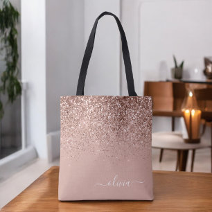 Rosa Rosen-Gold-Glitter-Monogramm-Name Tasche
