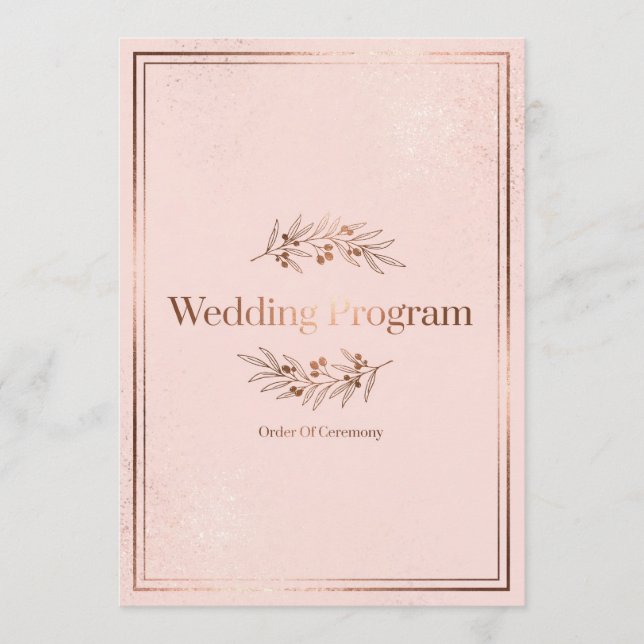 Rosa Rosen-Gold-Hochzeitsprogramm-Cover Programm (Vorderseite)