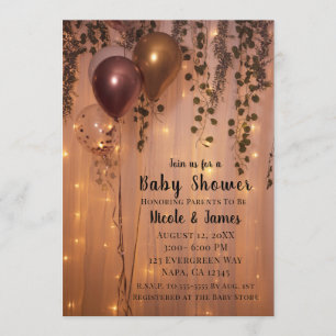 Rosa Rosen-Gold-Luftballons Lichter Efeu Baby-Part Einladung