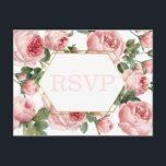 Rosa Rosen Gold Rahmen Hochzeit | UAWG zur Wahl Postkarte<br><div class="desc">Gartenrosa Rosa Blumenhochzeit RSVP Postcard weist goldene geometrische Rahmen auf. Für weitere Anpassungen klicken Sie bitte auf die Schaltfläche "Anpassen" und verwenden Sie unser Designwerkzeug, um diese Vorlage zu ändern. Die Textstile und -farben können geändert werden. Wenn Sie eine Anpassung oder Matching Artikel, die nicht hier sind, bitte kontaktieren Sie...</div>