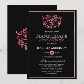 Rosa, Rosen-Gold u. schwarzes Party des Einladung