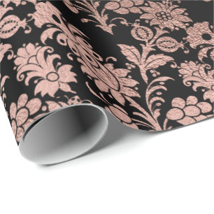 Rosa Rosen-Golderröten blumenpulver-Schwarzes Geschenkpapier