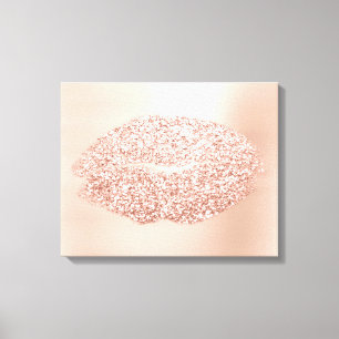 Rosa Rosen-Goldmake-upkünstler-Goldkuss-Lippen Leinwanddruck