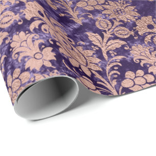 Rosa Rosen-Goldpulver-lila Samt-violettes Blumen Geschenkpapier