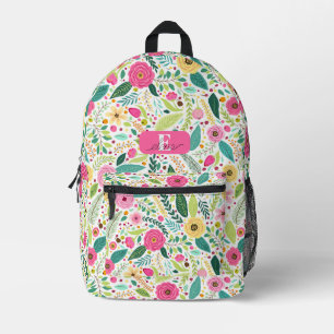 Rosa Rosen Grüne Blätter Botanisch Personalisiert Bedruckter Rucksack