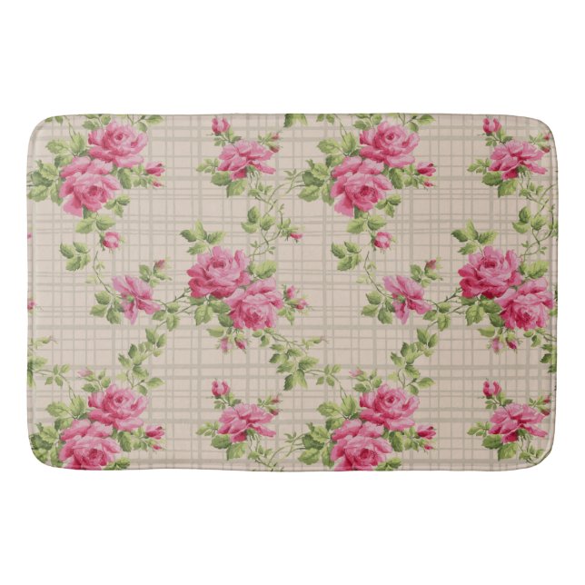 Rosa Rosen Handgemalt Bath Mat Badematte (Vorderseite)
