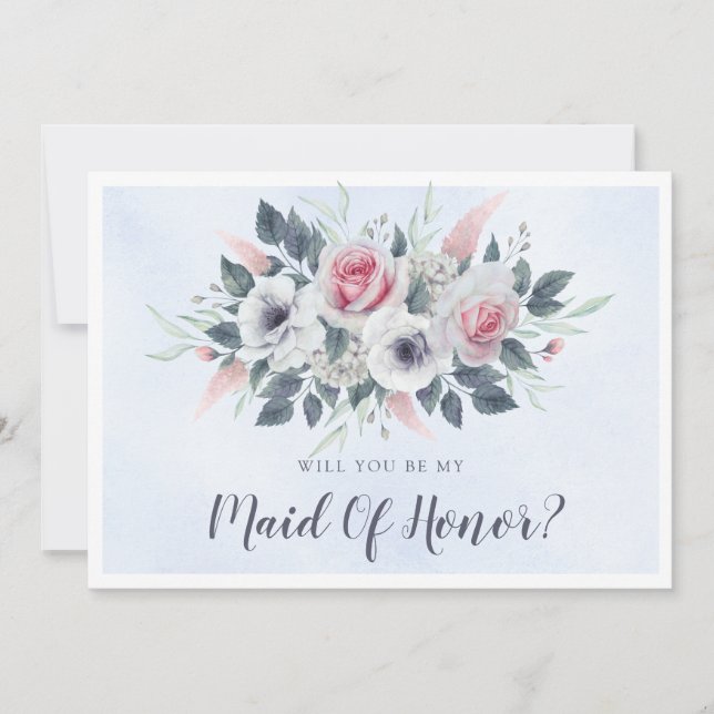 Rosa Rosen hellblau werden Sie meine Trauzeugin se (Vorderseite)