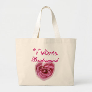 Rosa Rosen-Herz-personalisierte Brautjungfer Jumbo Stoffbeutel
