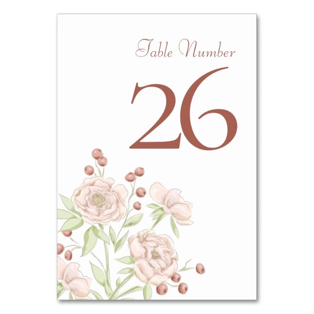 Rosa Rosen Hochzeit Modern Tischnummer (Vorderseite)
