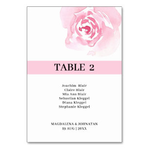 Rosa Rosen Hochzeitstisch Nummer Karte