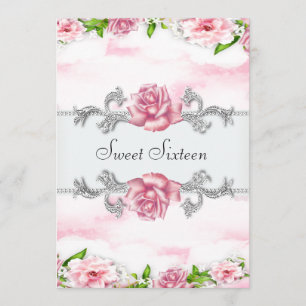 Rosa Rosen Hübsche Rosa Weiße Sweet Sixteen Party Einladung