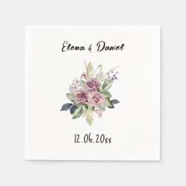 Rosa Rosen in Aquarellfarbe Name schwarz minimalis Serviette