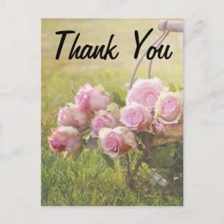 Rosa Rosen in einem Korb Hochzeit Danke Postkarte